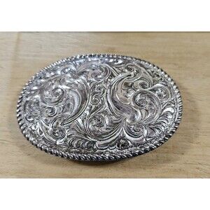 Vintage Crumrine Belt Buckle Heavy Silver Plate On Jewelers Bronze Western